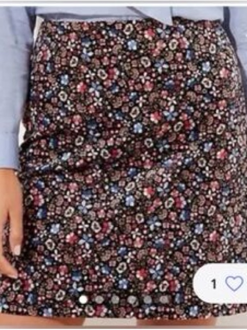 LOFT Black Floral Mini Skirt with Pink & Blue Flowers